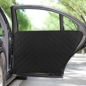Quilted dog car door protector panel preventing scratches and muddy paw marks