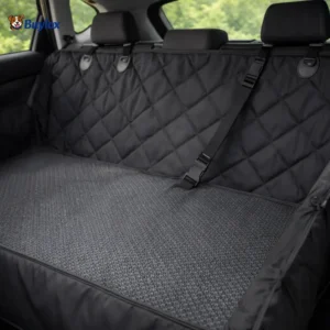 Non-slip dog car hammock installed tightly on a back seat.