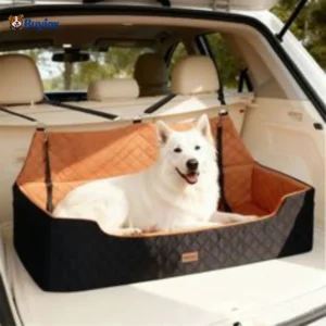 Waterproof dog seat cover protecting car trunk during travel