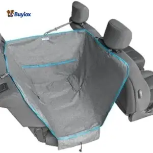 Half hammock dog seat cover installed on one side of a car back seat.