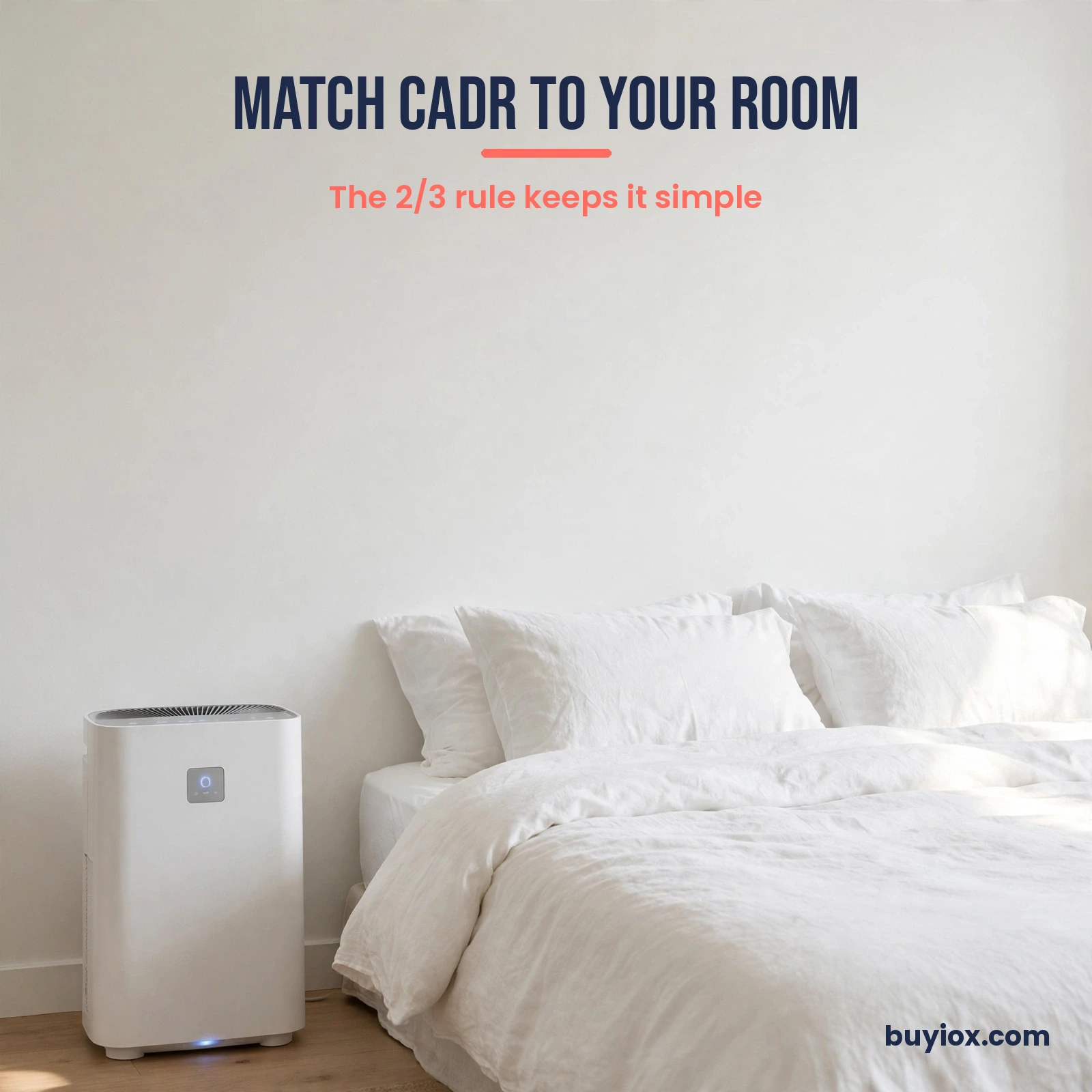 Air purifier running in a bedroom