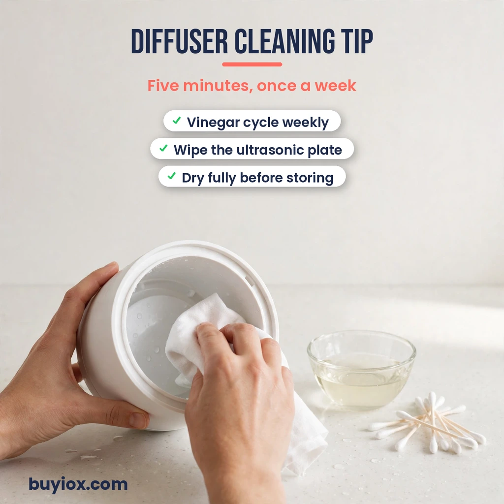 Clean your diffuser weekly with vinegar Diffuser cleaning tip