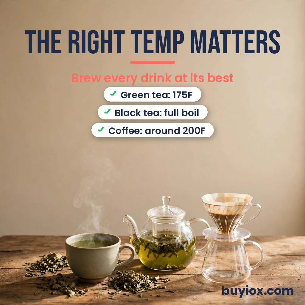 Green tea and pour-over coffee brewed at the right temperature