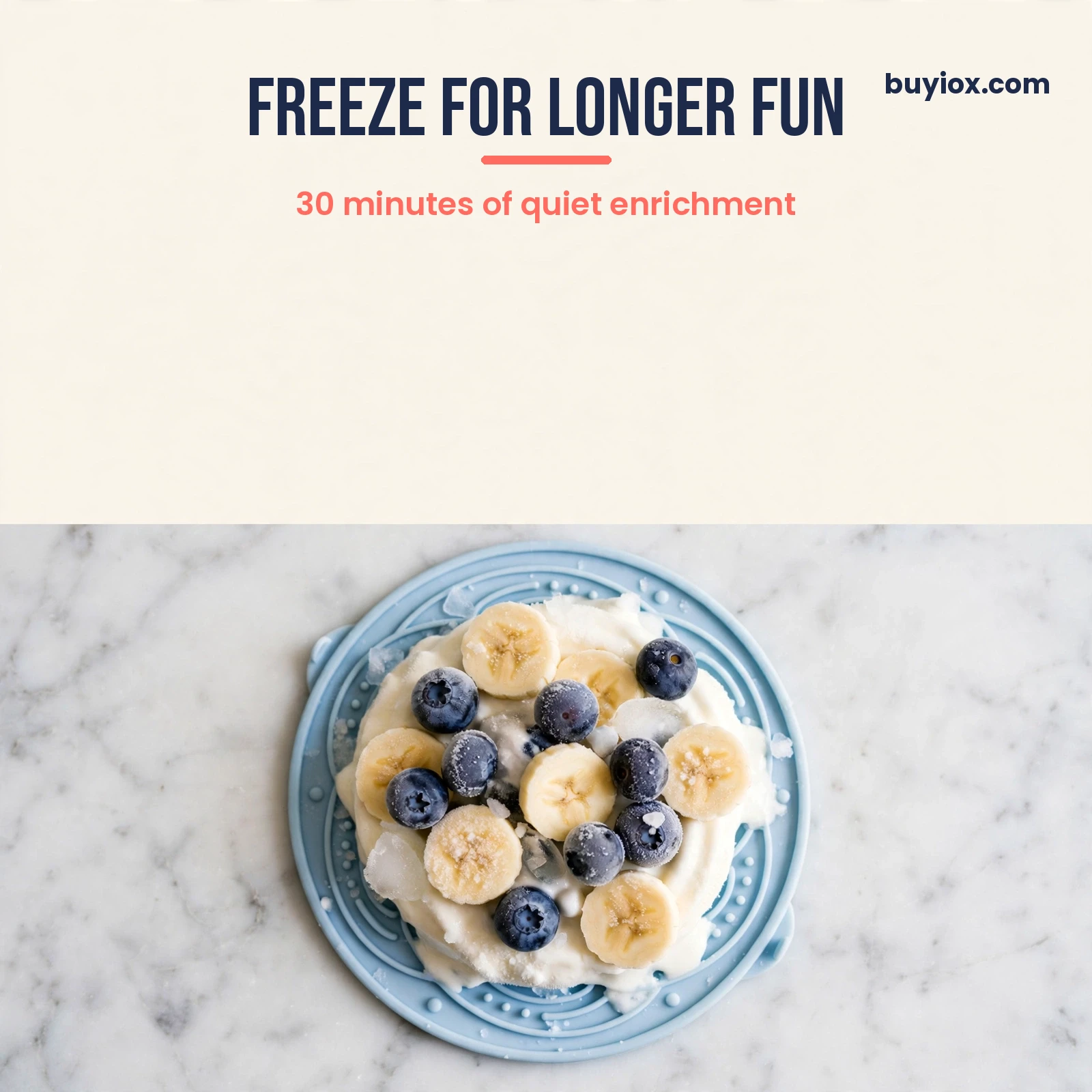 Frozen lick mat with yogurt and berries Frozen lick mat loaded with yogurt and berries