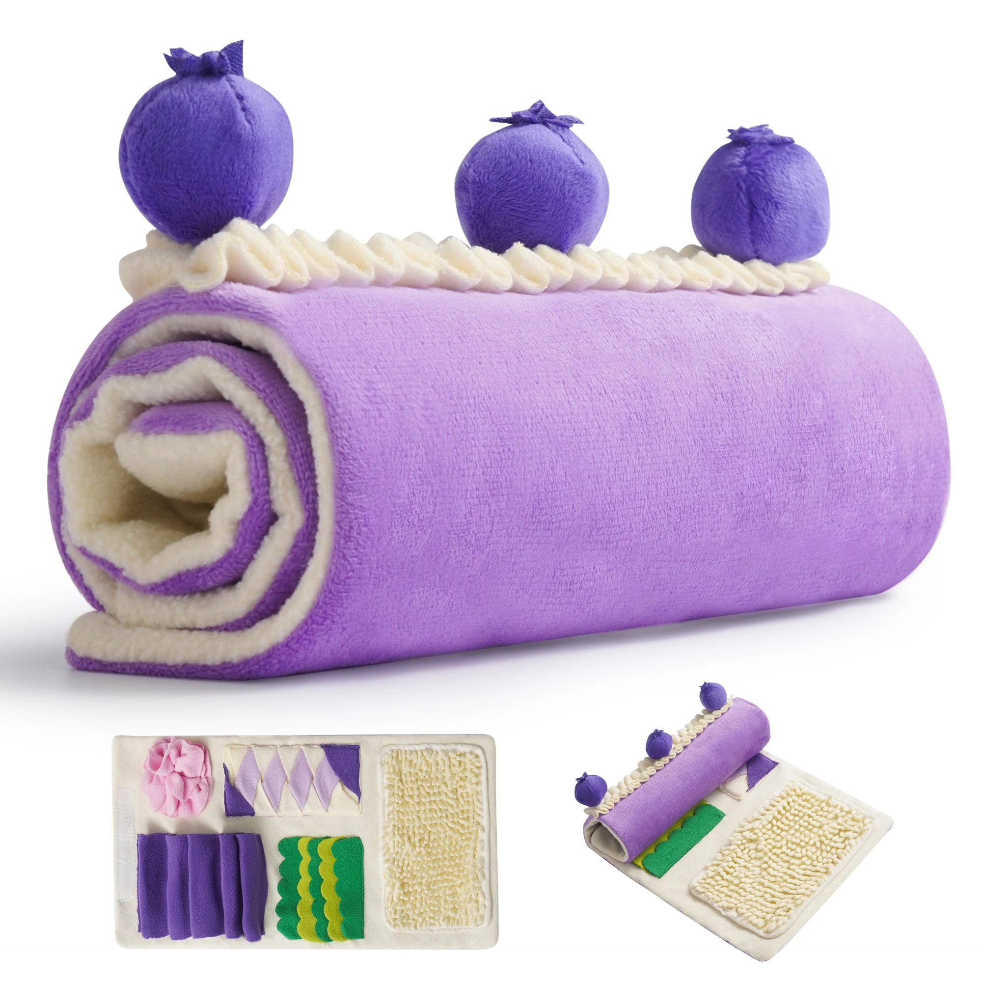 Nocciola Blueberry Cake Snuffle Mat for dogs - purple roll-cake design with blueberries