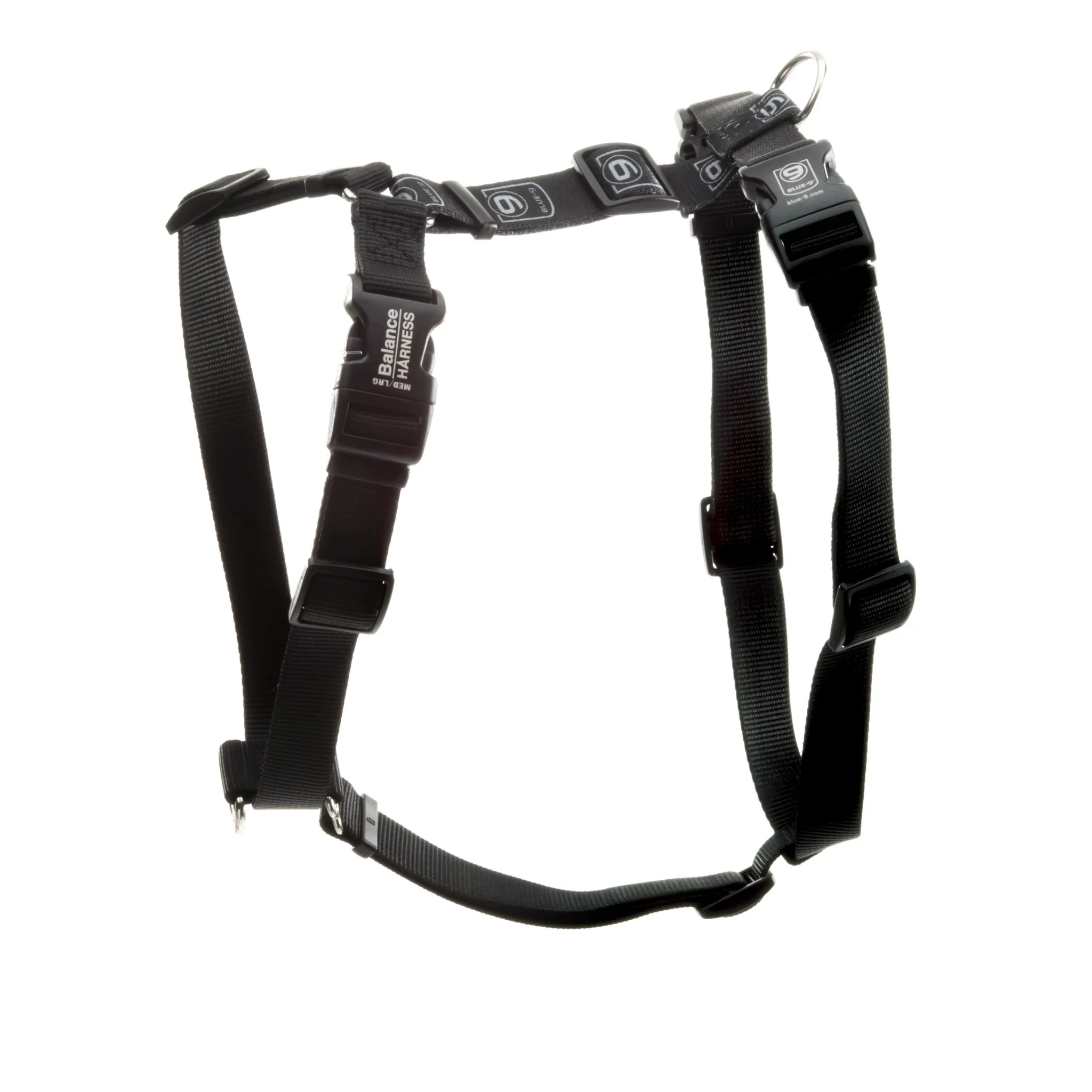 Blue-9 Balance Harness in black with Y-front design and branded buckles