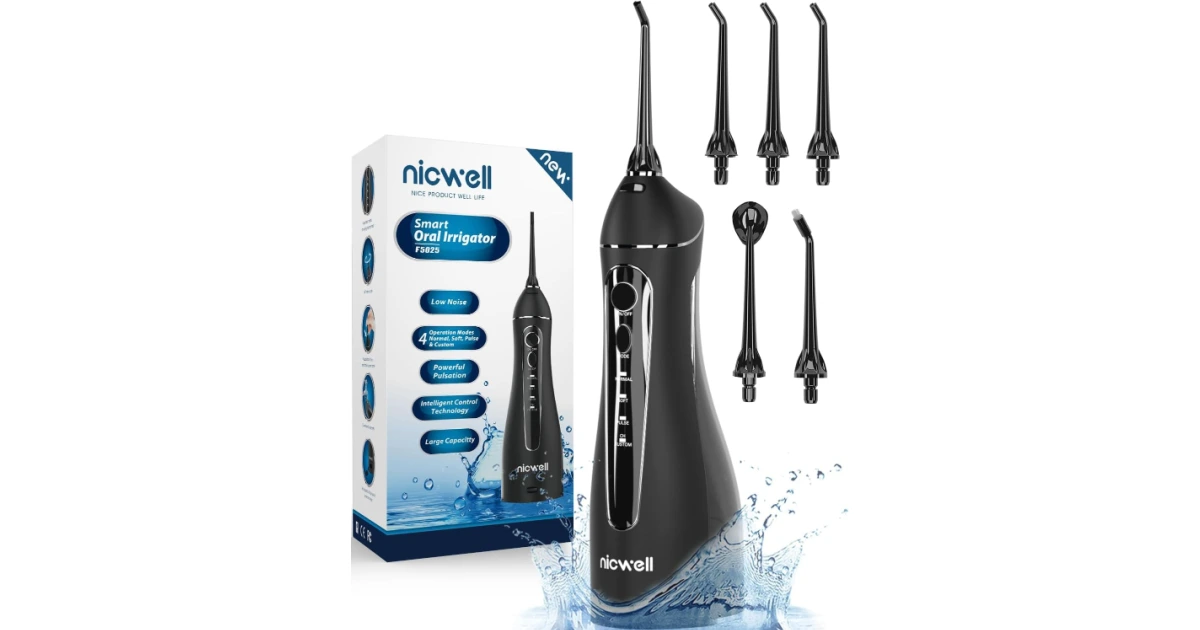 Nicwell F5025 Nicwell F5025 cordless water flosser in white with 200ml tank and jet tips