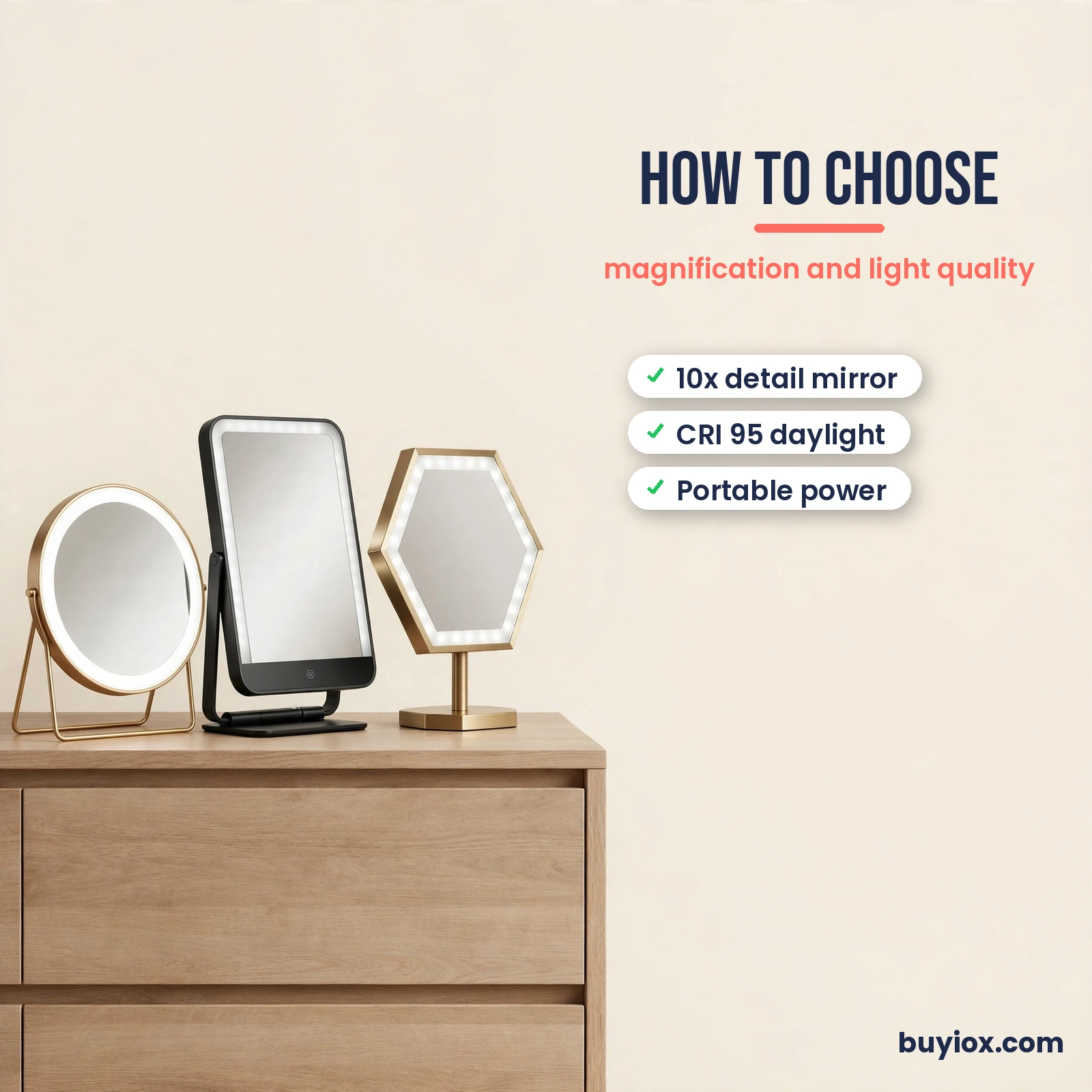 How to choose an LED vanity mirror - magnification lighting and power options