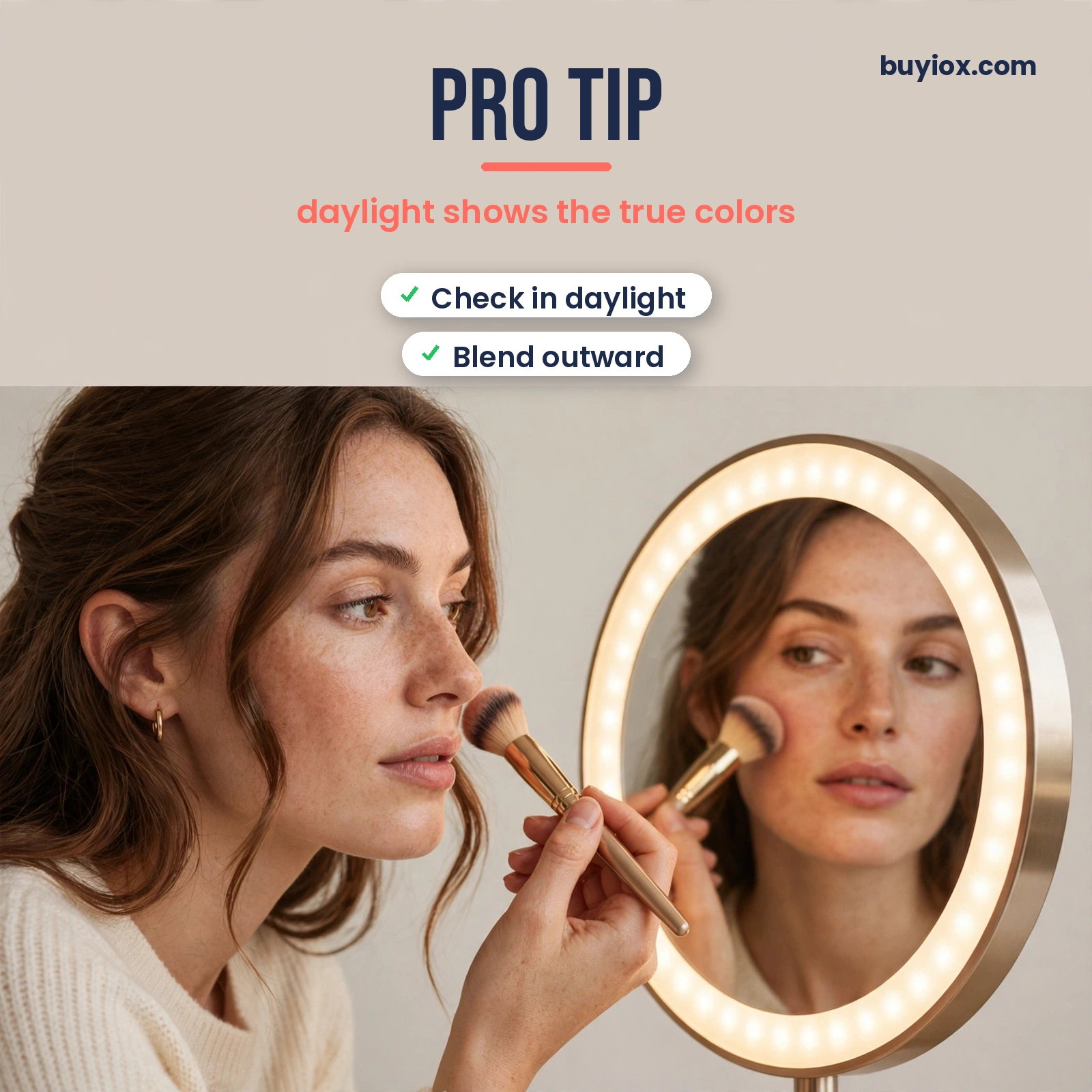 LED vanity mirror pro tip - check makeup in both daylight and warm light settings