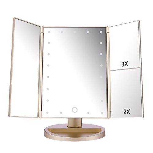 deweisn tri-fold lighted vanity mirror with 21 LED lights