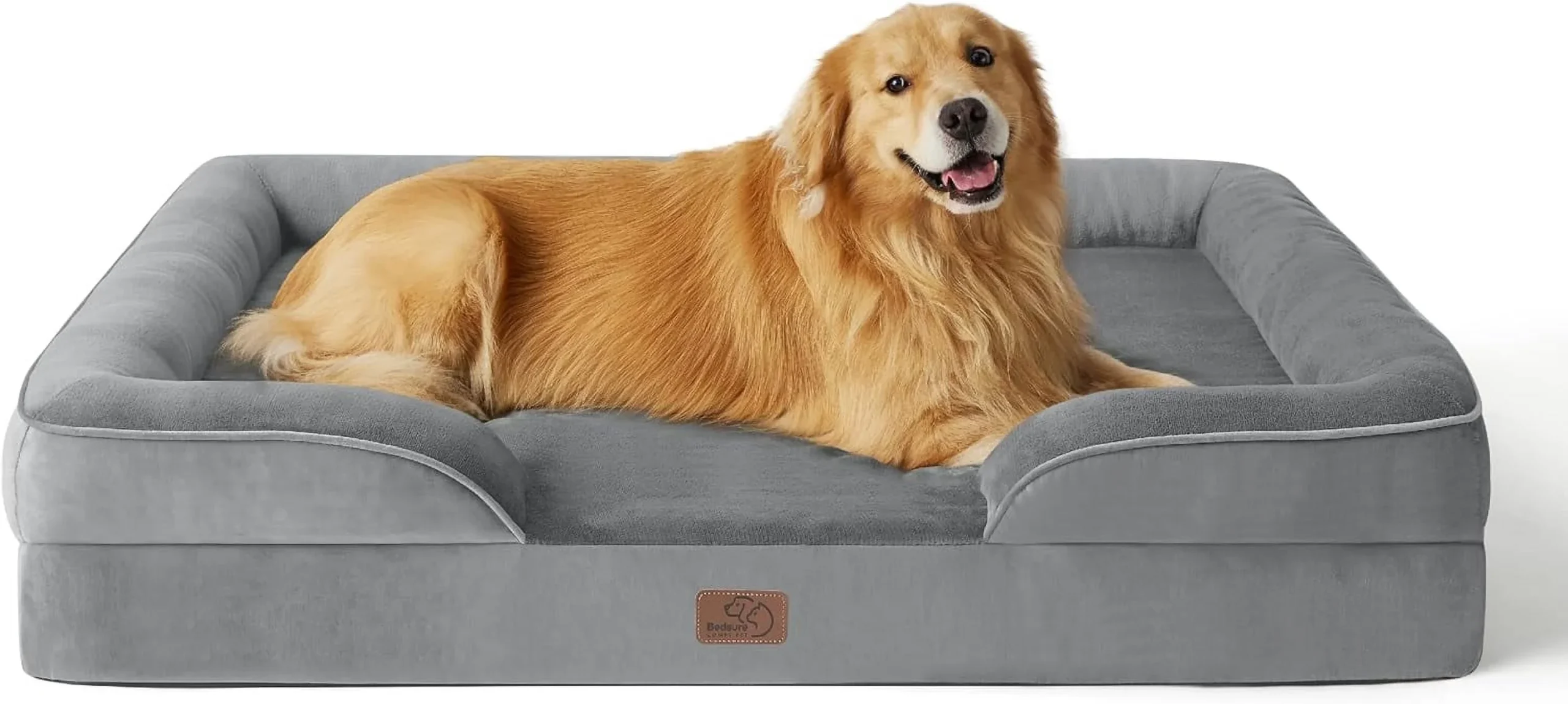 Bedsure orthopedic dog bed with 4-sided bolsters and waterproof liner in grey