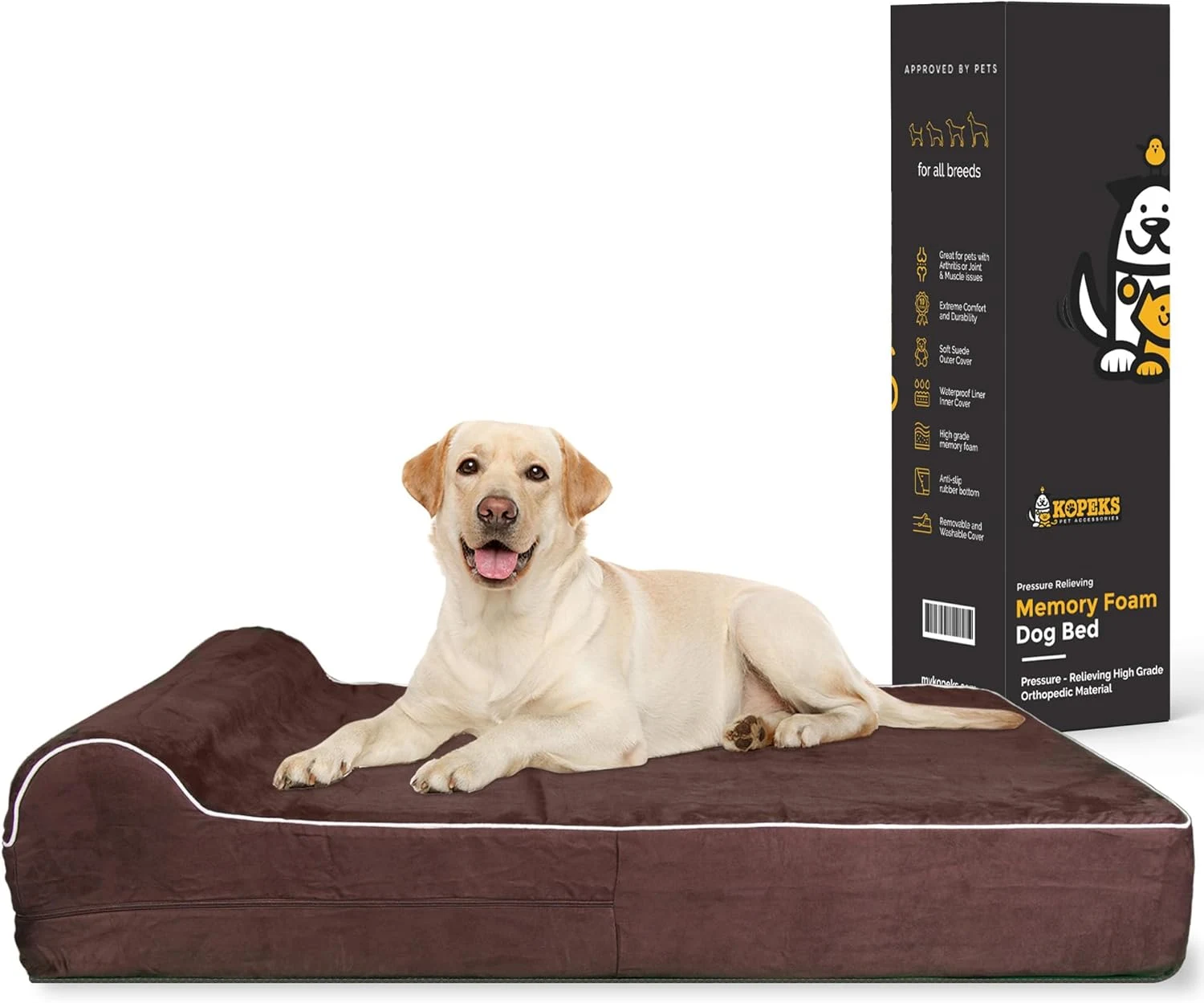 KOPEKS orthopedic memory foam dog bed with 3 inch pillow and plush suede cover