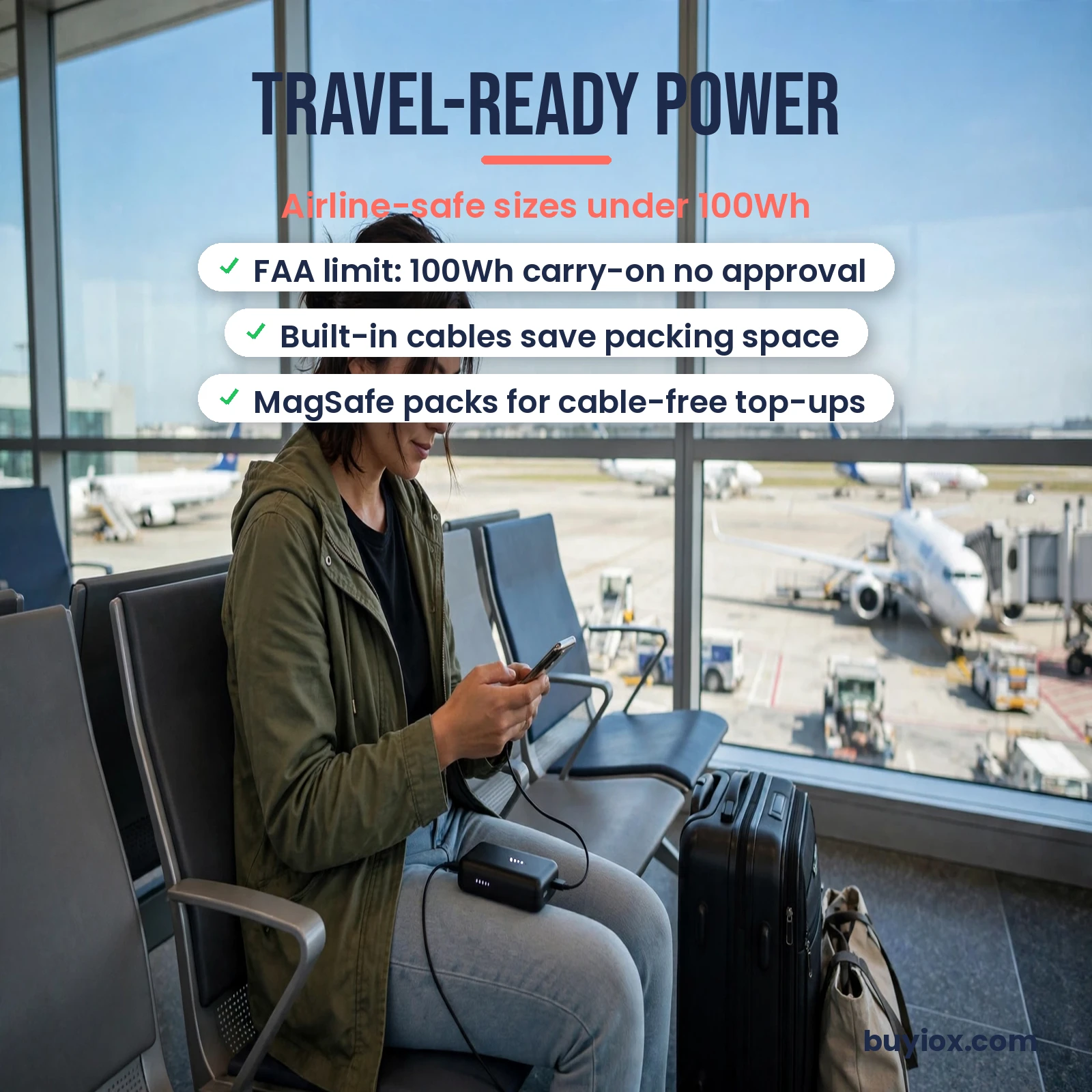 Travel-ready portable chargers - airline-safe power banks under 100Wh with built-in cables