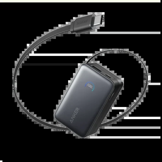 Anker Nano 10000mAh 45W portable charger with built-in retractable USB-C cable