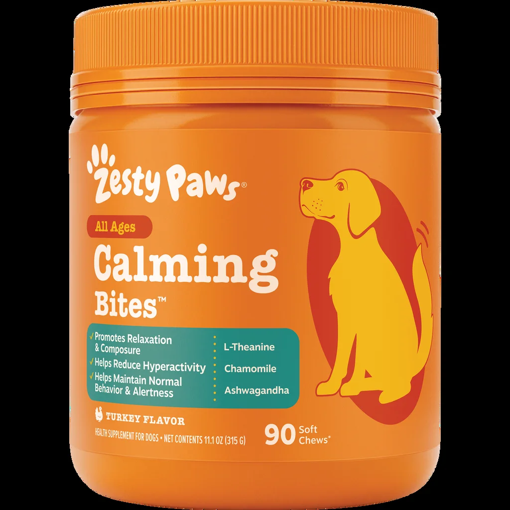 Zesty Paws Calming Bites turkey flavor jar for dogs, 90 soft chews