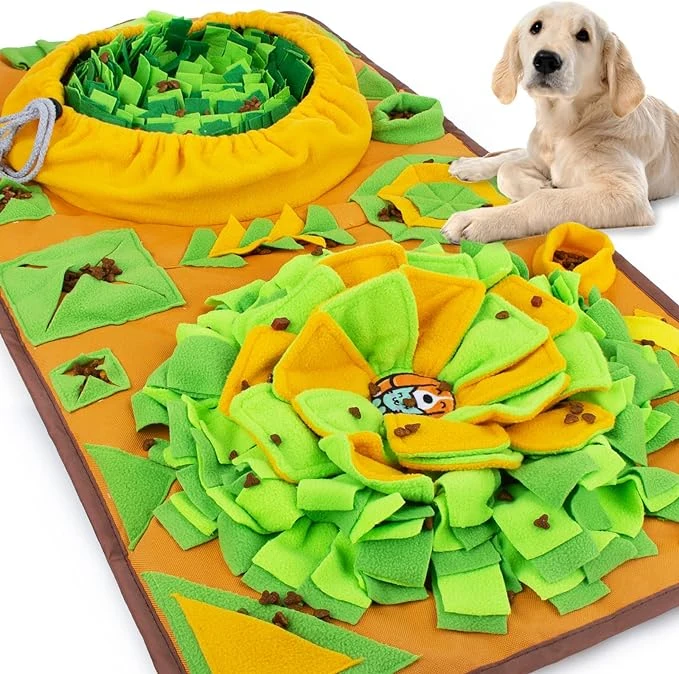 AWOOF Pet Snuffle Mat for Dogs - orange and green snuffle mat with bowl design
