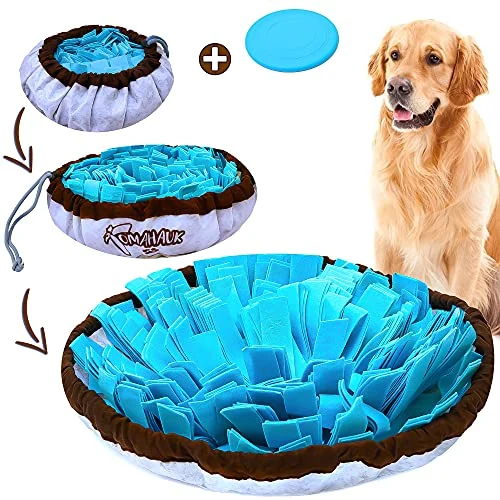 TOMAHAUK Snuffle Mat for dogs - blue round fleece snuffle bowl